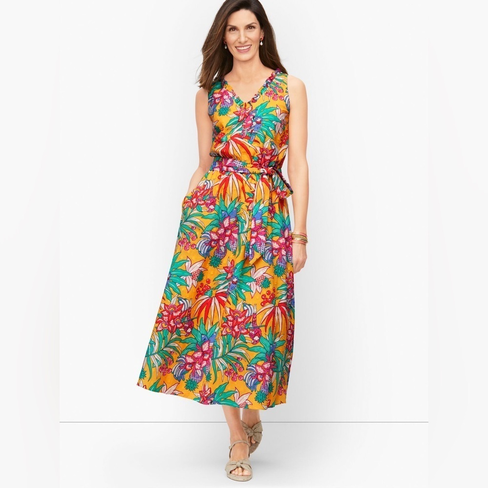 Talbots Tropical Paradise Maxi Dress Bright Vacation Resort Sundress Size 8